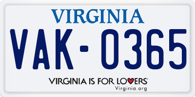 VA license plate VAK0365
