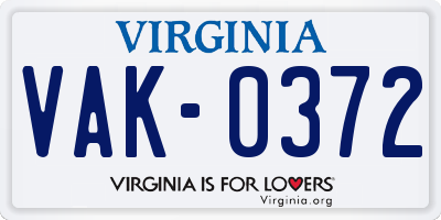 VA license plate VAK0372