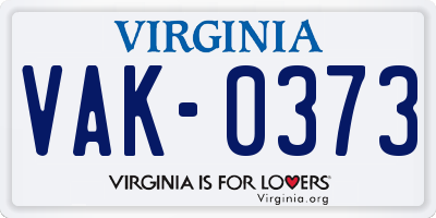 VA license plate VAK0373