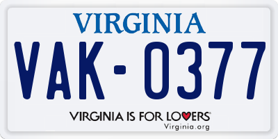 VA license plate VAK0377