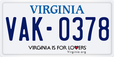 VA license plate VAK0378