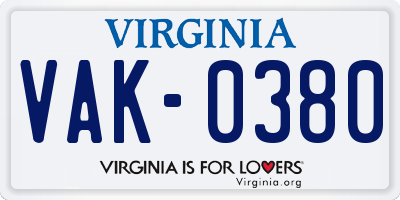 VA license plate VAK0380