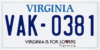 VA license plate VAK0381