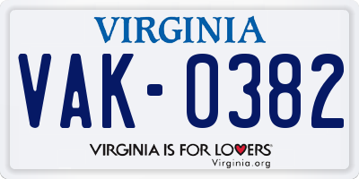 VA license plate VAK0382