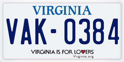VA license plate VAK0384