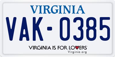 VA license plate VAK0385