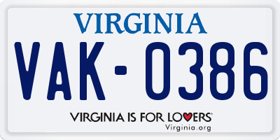 VA license plate VAK0386