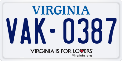 VA license plate VAK0387