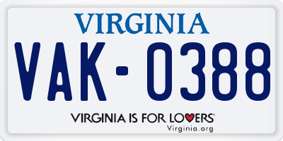 VA license plate VAK0388