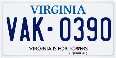 VA license plate VAK0390