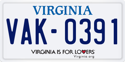 VA license plate VAK0391