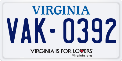VA license plate VAK0392