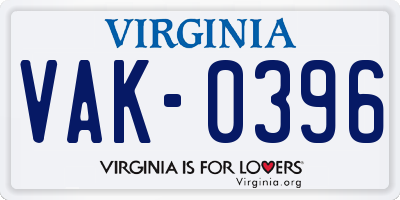 VA license plate VAK0396
