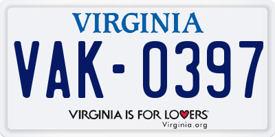 VA license plate VAK0397