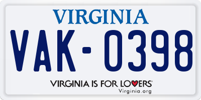 VA license plate VAK0398