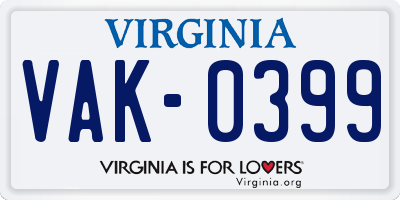 VA license plate VAK0399