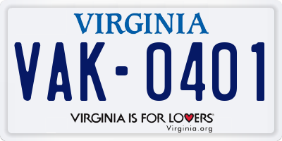 VA license plate VAK0401