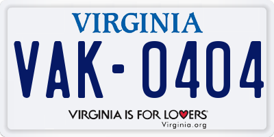 VA license plate VAK0404
