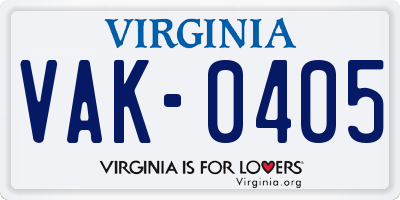 VA license plate VAK0405