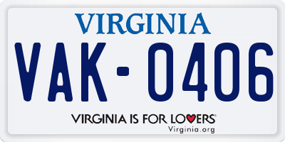 VA license plate VAK0406