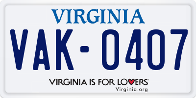 VA license plate VAK0407