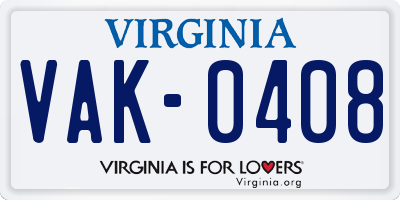 VA license plate VAK0408