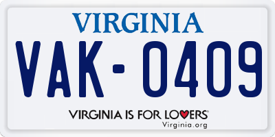 VA license plate VAK0409