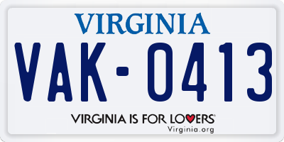 VA license plate VAK0413
