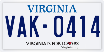 VA license plate VAK0414