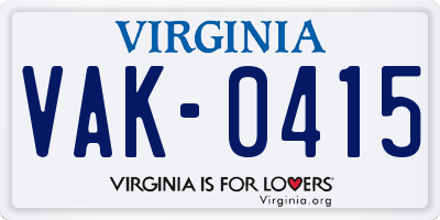 VA license plate VAK0415