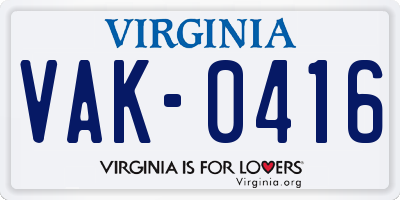 VA license plate VAK0416