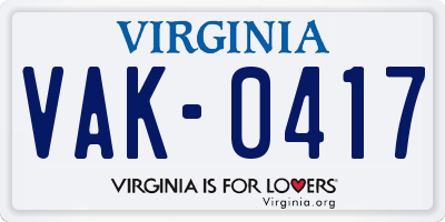 VA license plate VAK0417