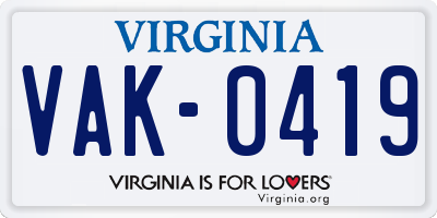 VA license plate VAK0419