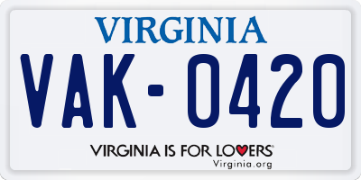 VA license plate VAK0420