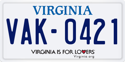 VA license plate VAK0421
