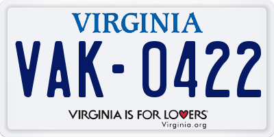 VA license plate VAK0422