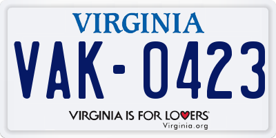 VA license plate VAK0423