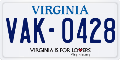 VA license plate VAK0428