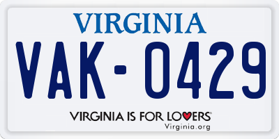 VA license plate VAK0429