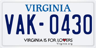 VA license plate VAK0430