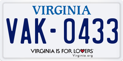 VA license plate VAK0433