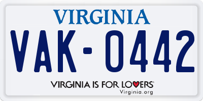 VA license plate VAK0442