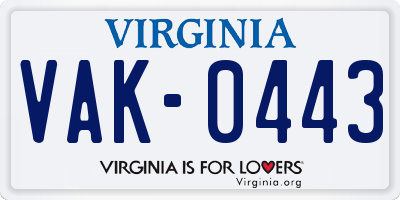 VA license plate VAK0443