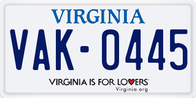 VA license plate VAK0445
