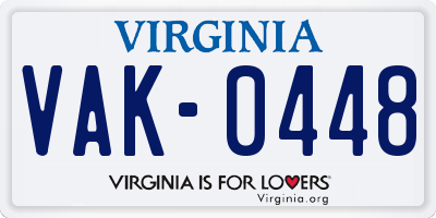 VA license plate VAK0448