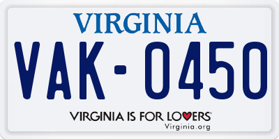 VA license plate VAK0450