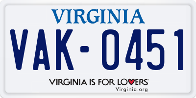 VA license plate VAK0451