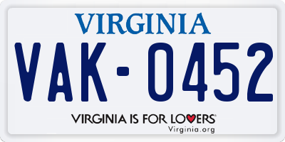 VA license plate VAK0452