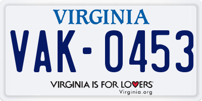 VA license plate VAK0453