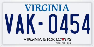 VA license plate VAK0454